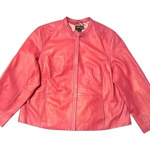 Style & Co Woman Pink Genuine Leather Jacket Plus Size 22W Zip Front Collarless